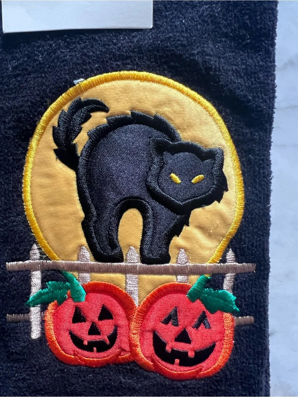 Vintage Target Halloween Hand Towel Black Scaredy Cat Full Moon and Pumpkins